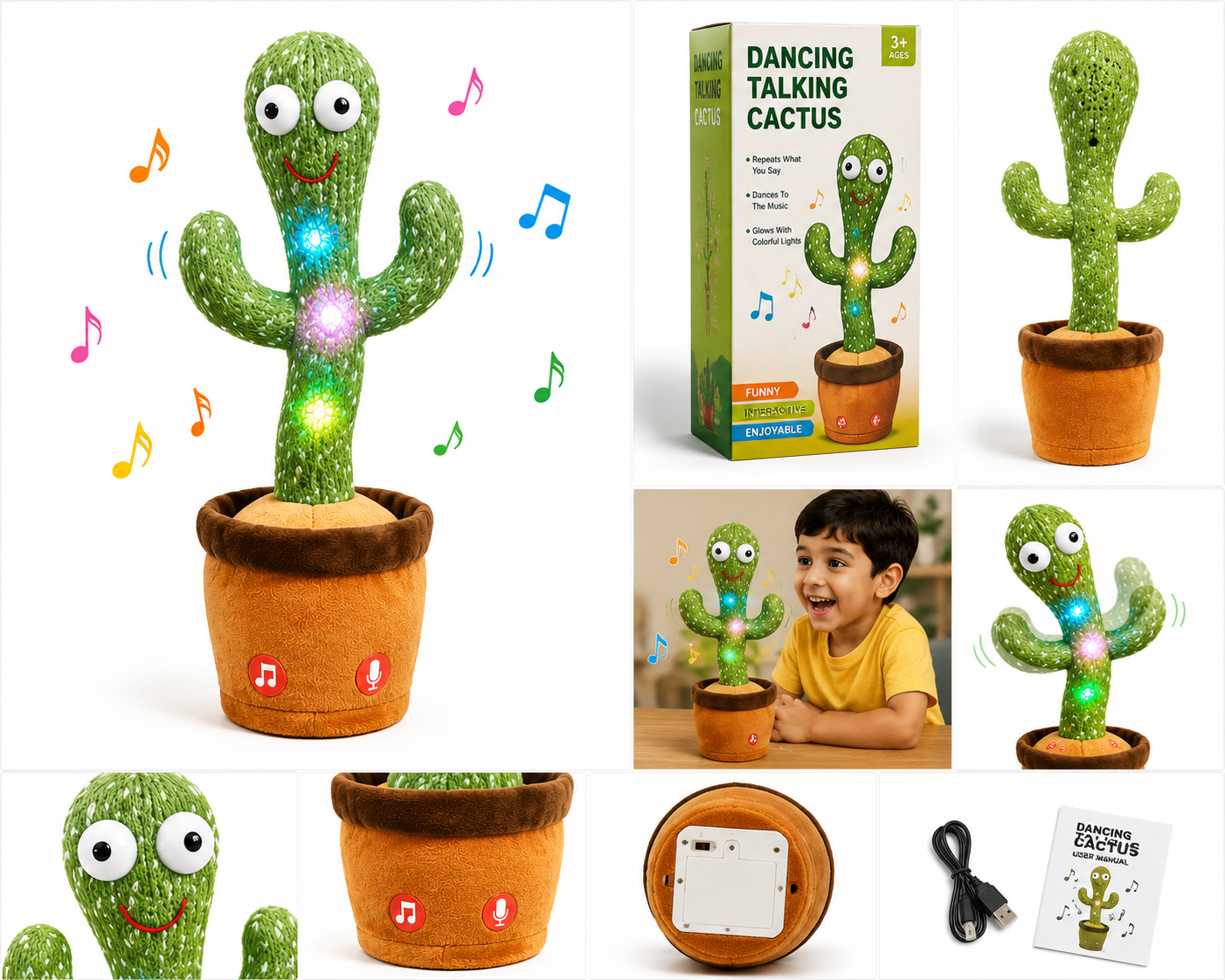 Dancing & Talking Cactus Toy | Voice Repeating Musical Plush | Fun Gift for Kids